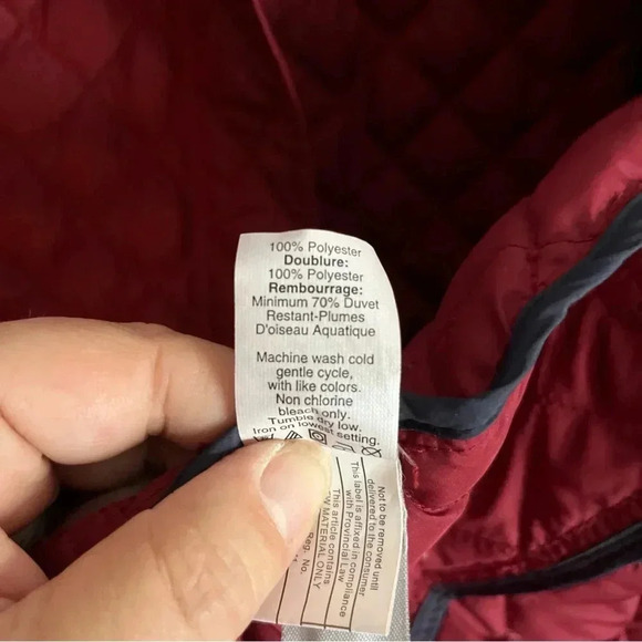 J.Crew Red Quilted Goose Down Puffer Jacket S Corduroy Collar Gold Buttons - Picture 10 of 15